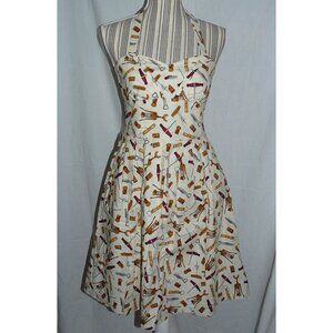 Fervour Modcloth Vintage inspired Wine Cork Print HALTER Sun Dress, SZ L?